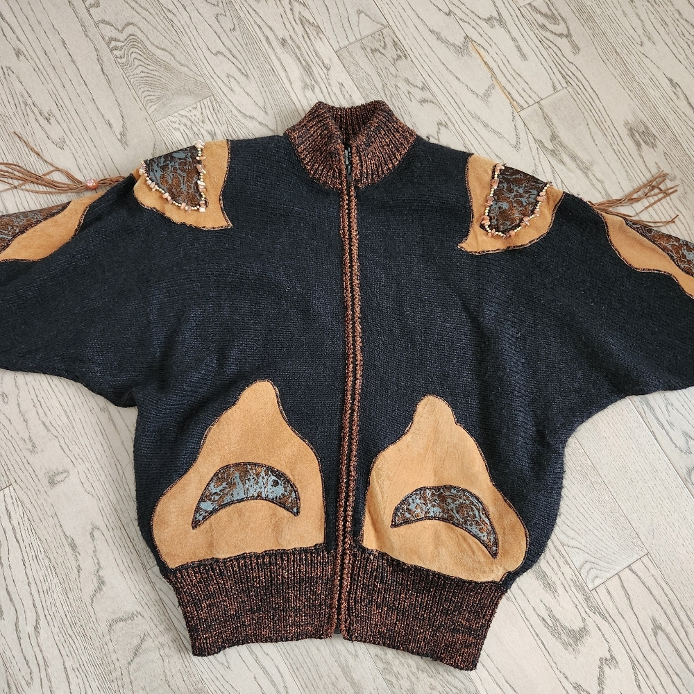 Vintage 80s Sweater World Leather Cardigan – Size L